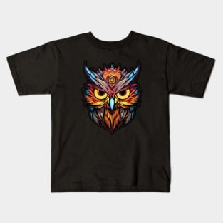 Colorful Owl Starring into the Abyss Kids T-Shirt